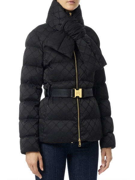 ELISABETTA FRANCHI Elisabetta Franchi gewatteerde jas in jacquardstof met riem Nero / ZWART