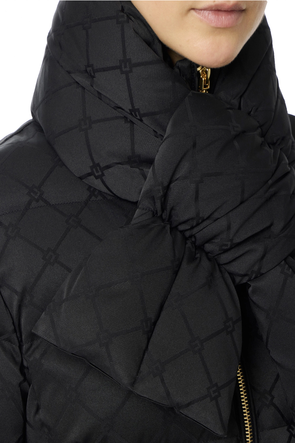 ELISABETTA FRANCHI Elisabetta Franchi gewatteerde jas in jacquardstof met riem Nero / ZWART