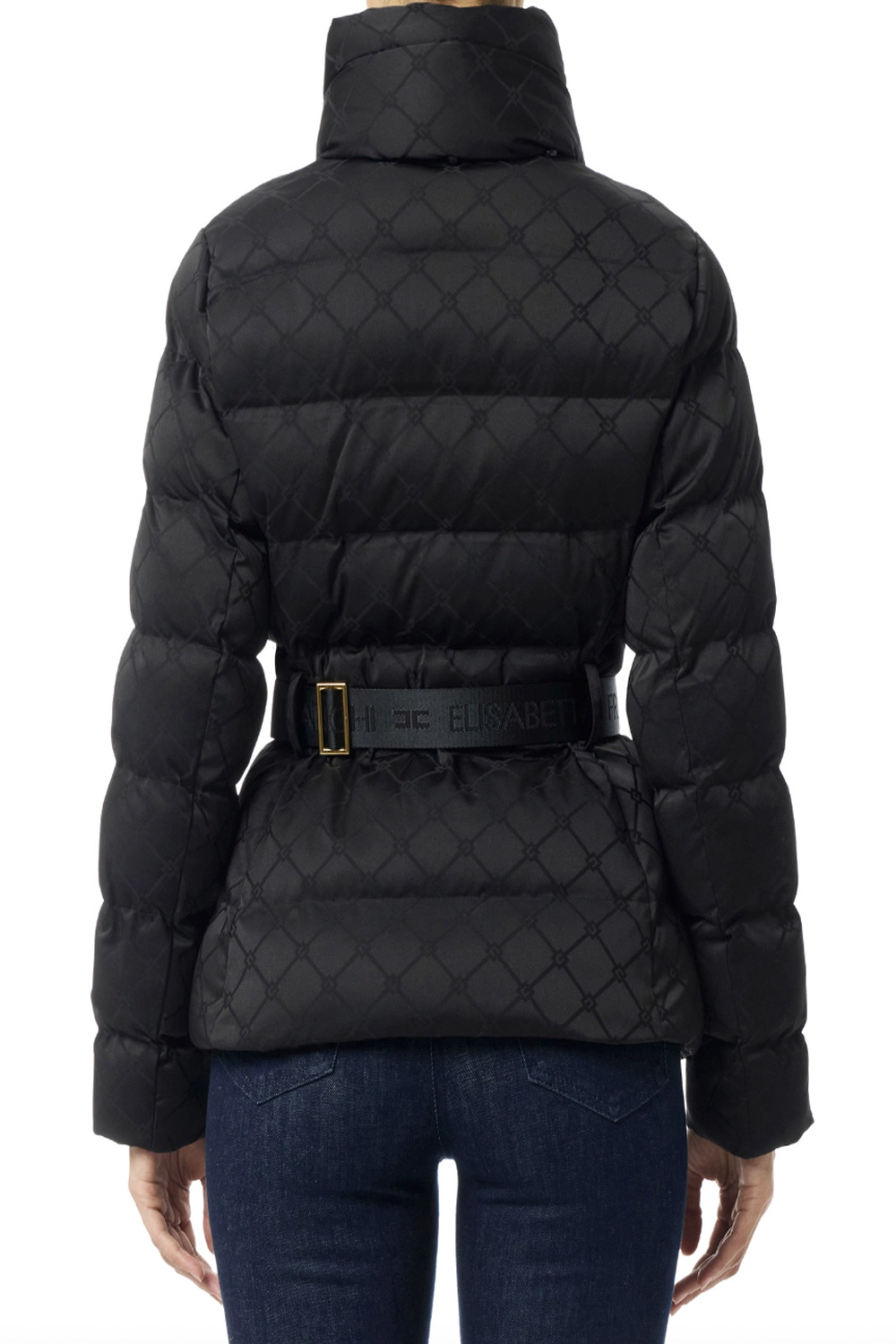 ELISABETTA FRANCHI Elisabetta Franchi gewatteerde jas in jacquardstof met riem Nero / ZWART