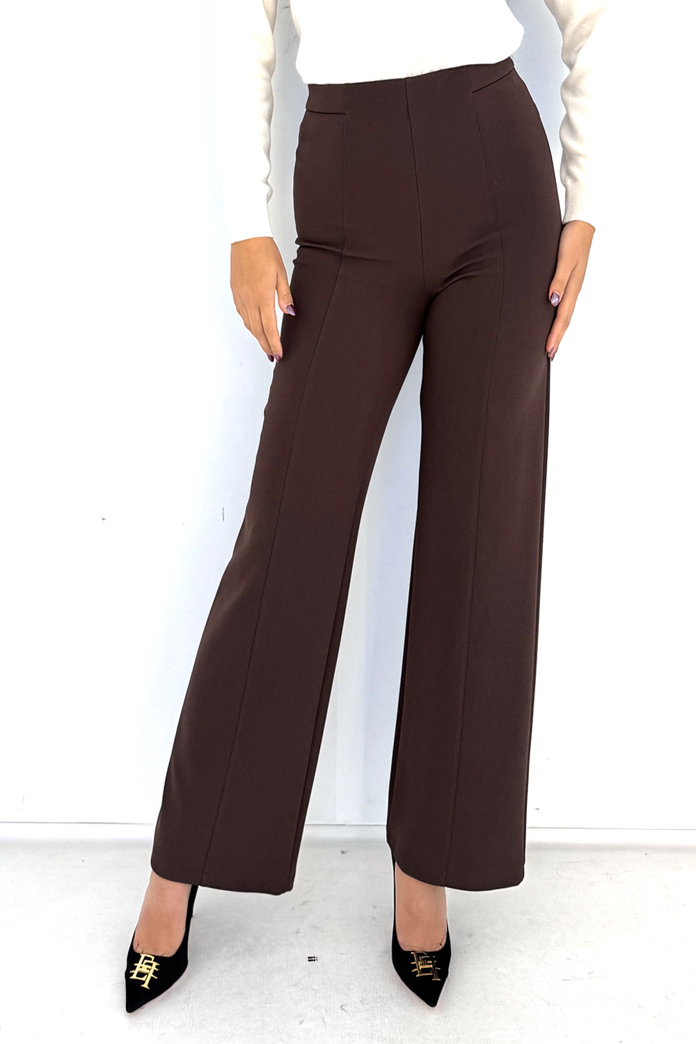 RINASCIMENTO Rinascimento flared pants with elastic waistband in chocolate brown / BROWN