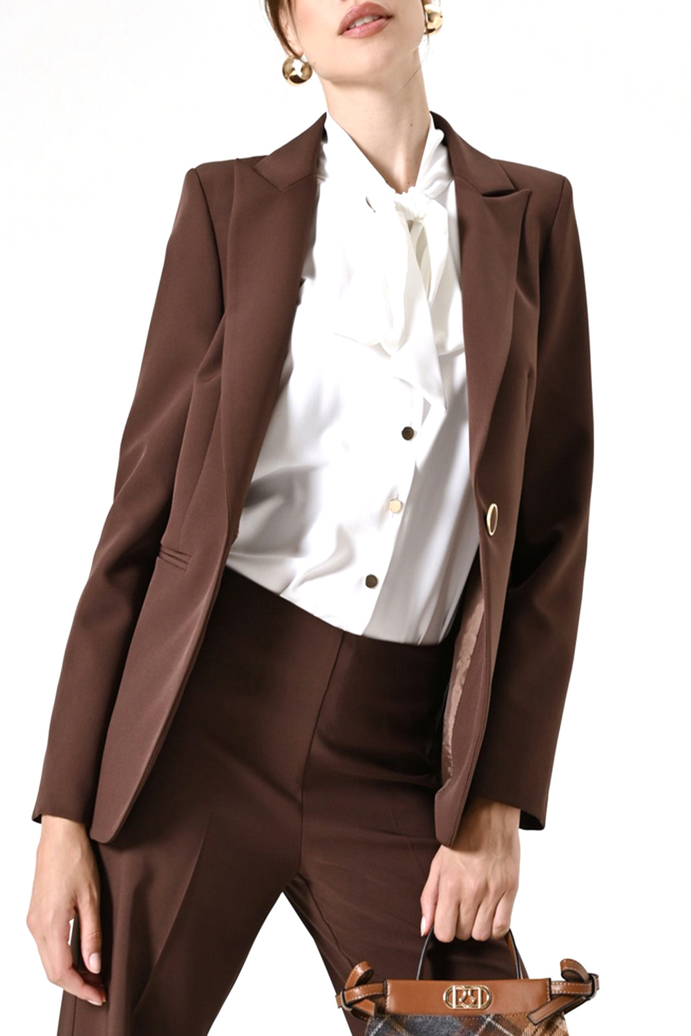 RINASCIMENTO Rinascimento blazer jas met een knoop in taille chocoladebruin / BRUIN