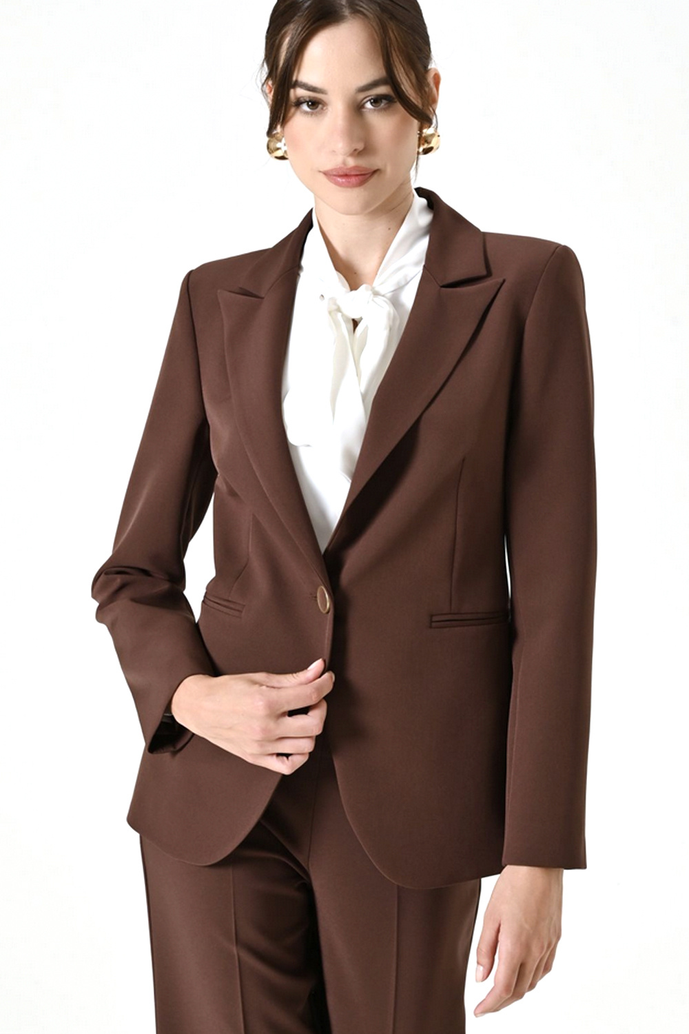 RINASCIMENTO Rinascimento blazer jas met een knoop in taille chocoladebruin / BRUIN