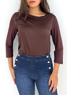 RINASCIMENTO Rinascimento top, mid-length sleeves, stretch fabric, chocolate brown / BROWN