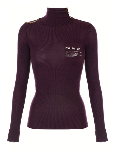ELISABETTA FRANCHI Elisabetta Franchi turtleneck with text on chest Merlot / BORDEAUX RED
