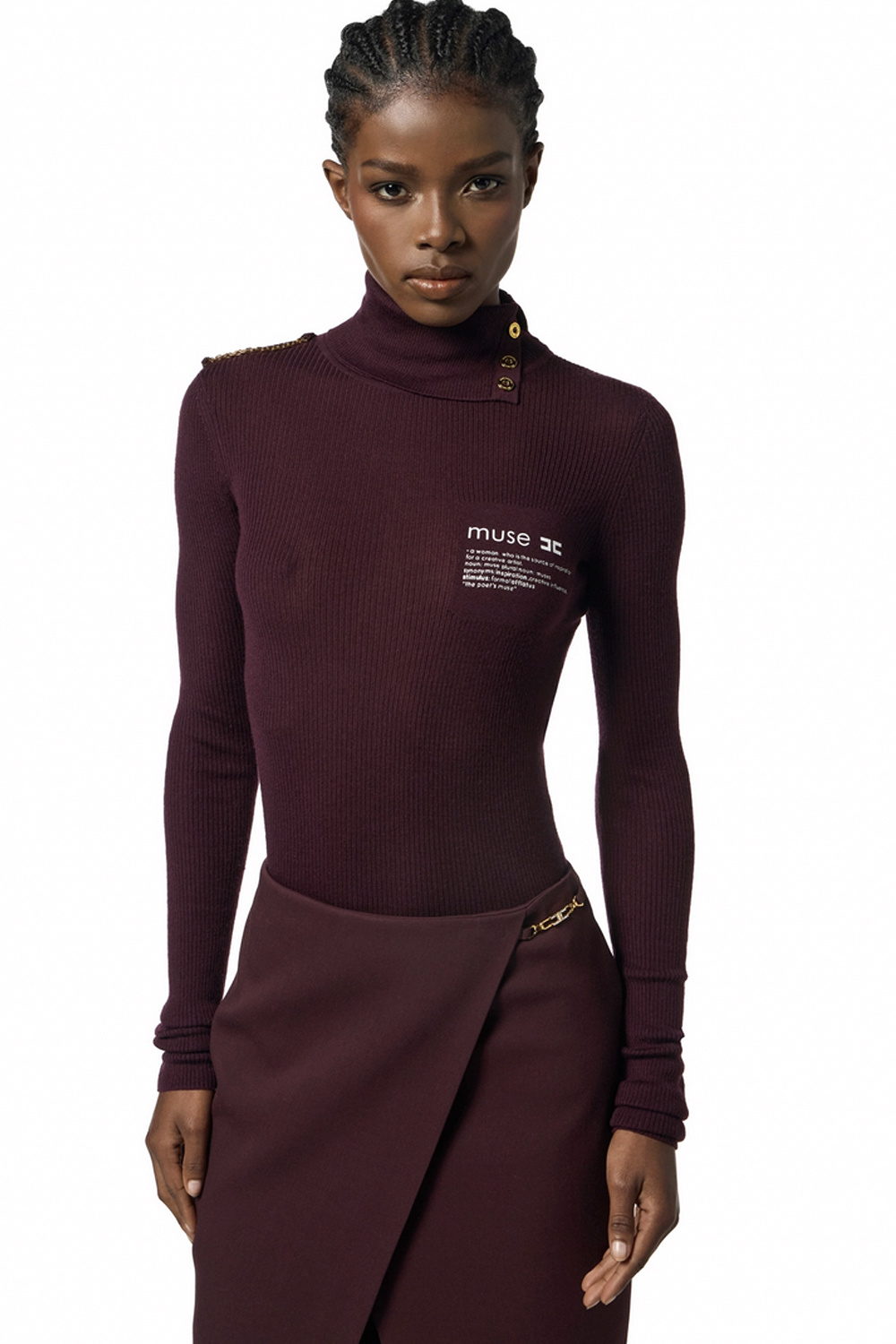 ELISABETTA FRANCHI Elisabetta Franchi coltrui met tekst op borst Merlot / BORDEAUXROOD