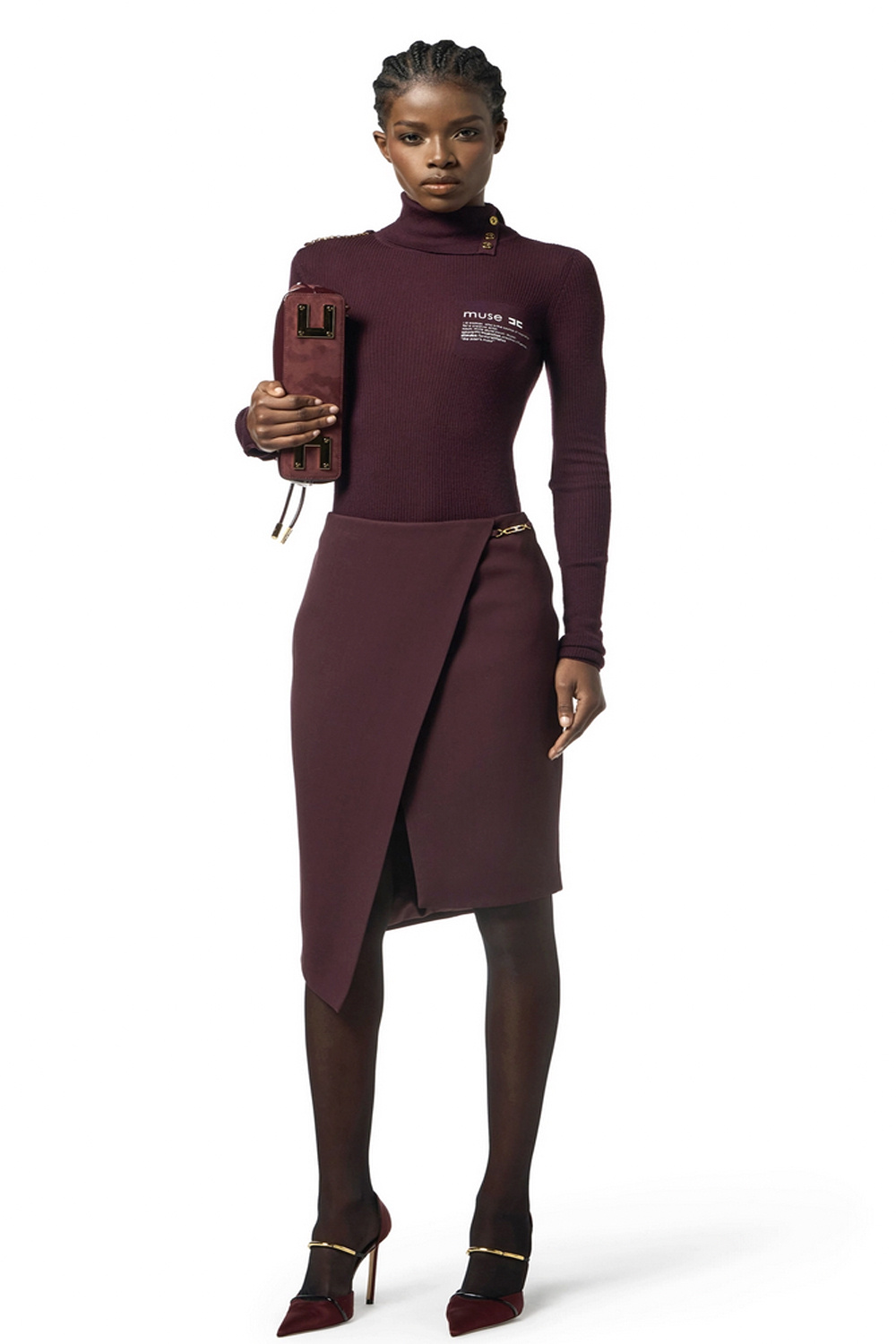 ELISABETTA FRANCHI Elisabetta Franchi coltrui met tekst op borst Merlot / BORDEAUXROOD