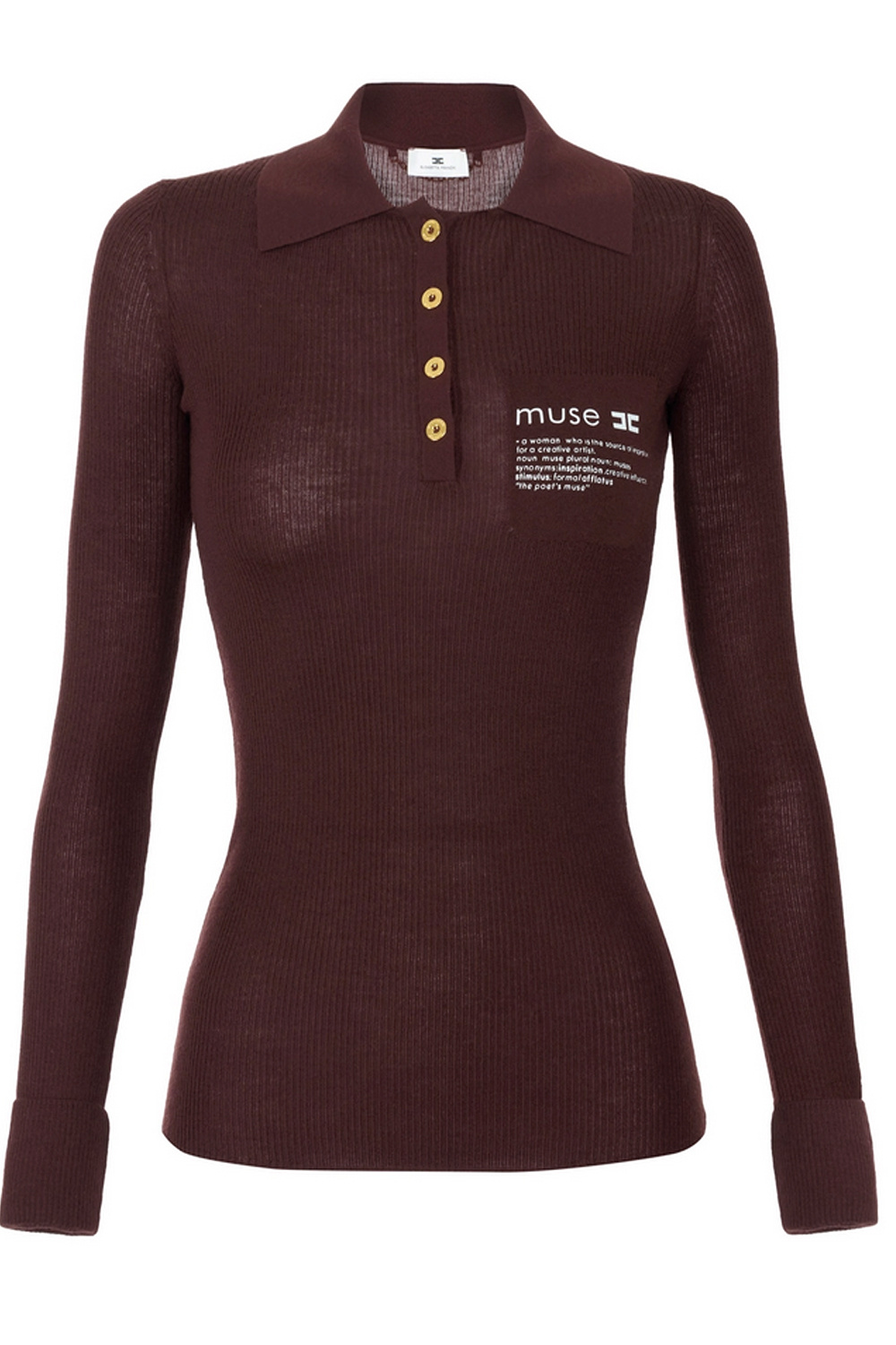 ELISABETTA FRANCHI Elisabetta Franchi ribbed polo top with text on chest Merlot / BORDEAUX RED