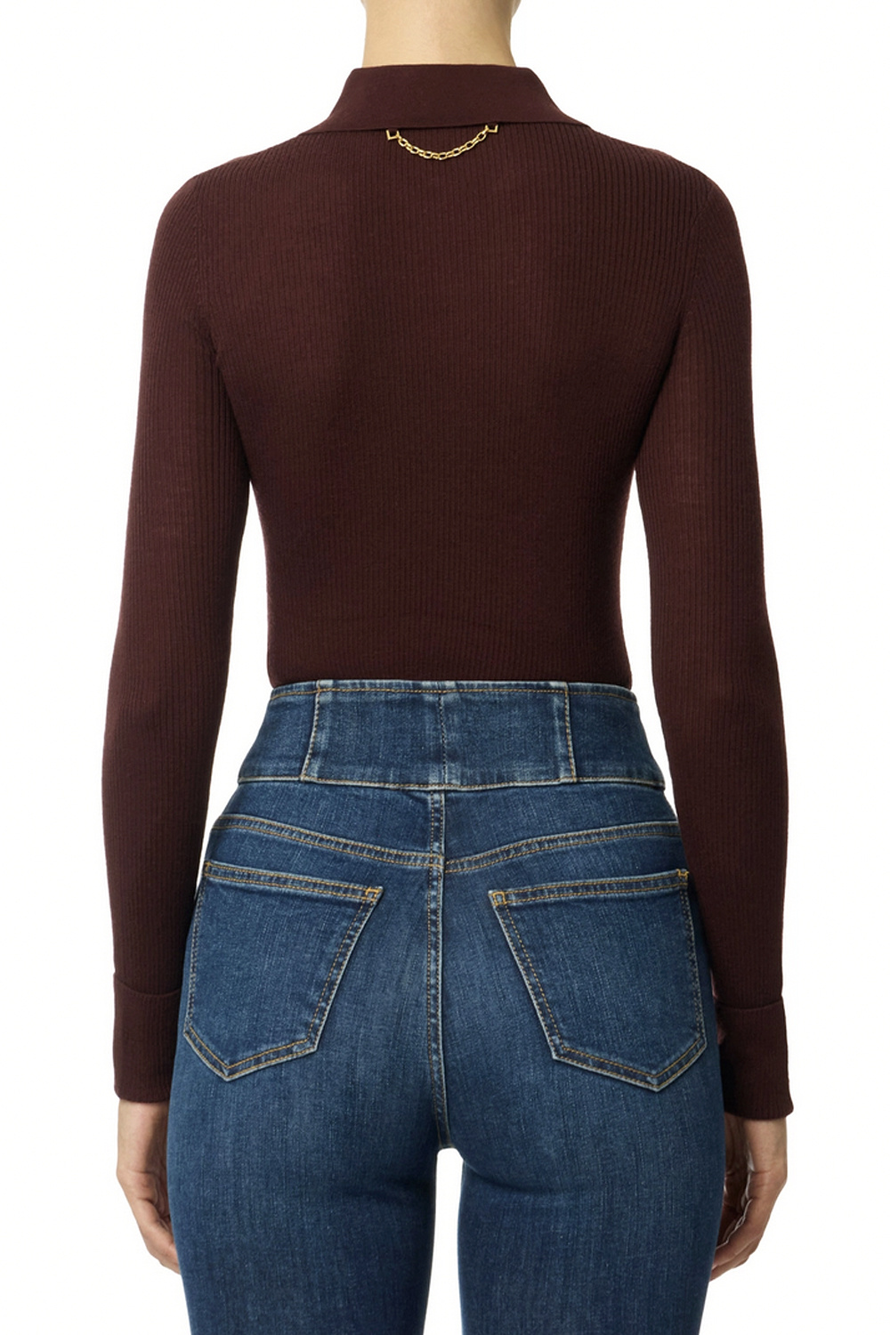 ELISABETTA FRANCHI Elisabetta Franchi ribbed polo top with text on chest Merlot / BORDEAUX RED