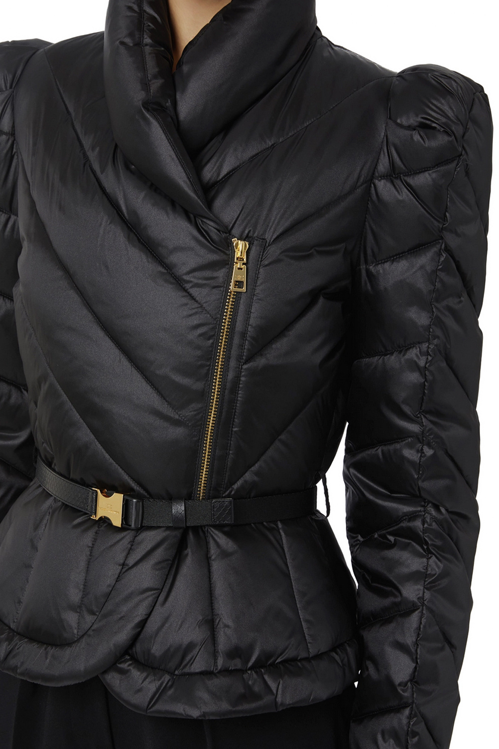 ELISABETTA FRANCHI Elisabetta Franchi gewatteerde korte jas met riem Nero / ZWART