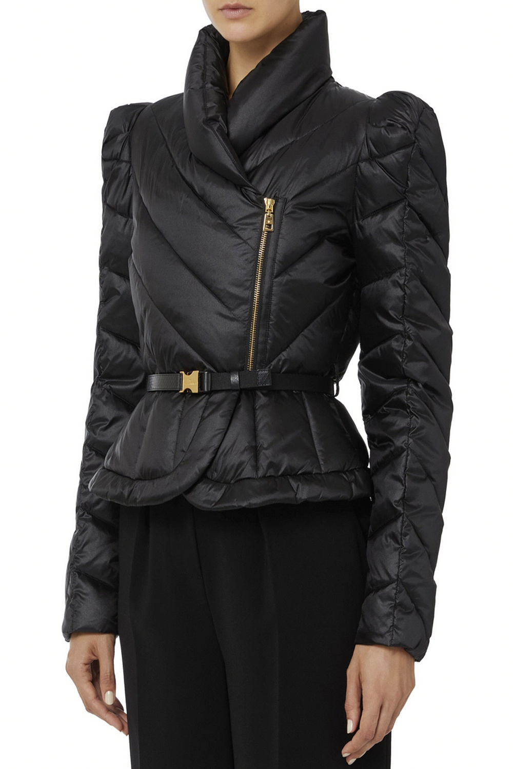 ELISABETTA FRANCHI Elisabetta Franchi gewatteerde korte jas met riem Nero / ZWART