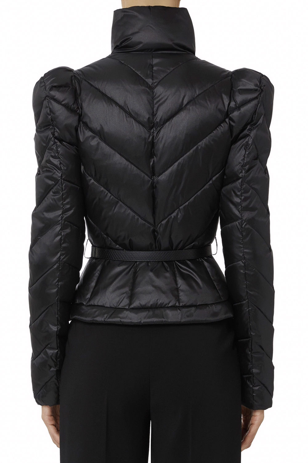 ELISABETTA FRANCHI Elisabetta Franchi gewatteerde korte jas met riem Nero / ZWART