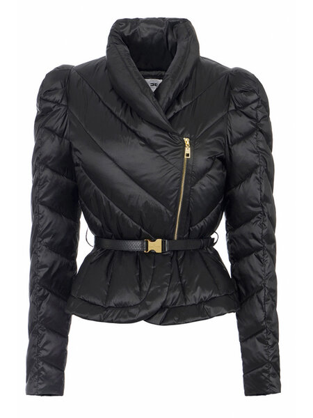 ELISABETTA FRANCHI Elisabetta Franchi gewatteerde korte jas met riem Nero / ZWART