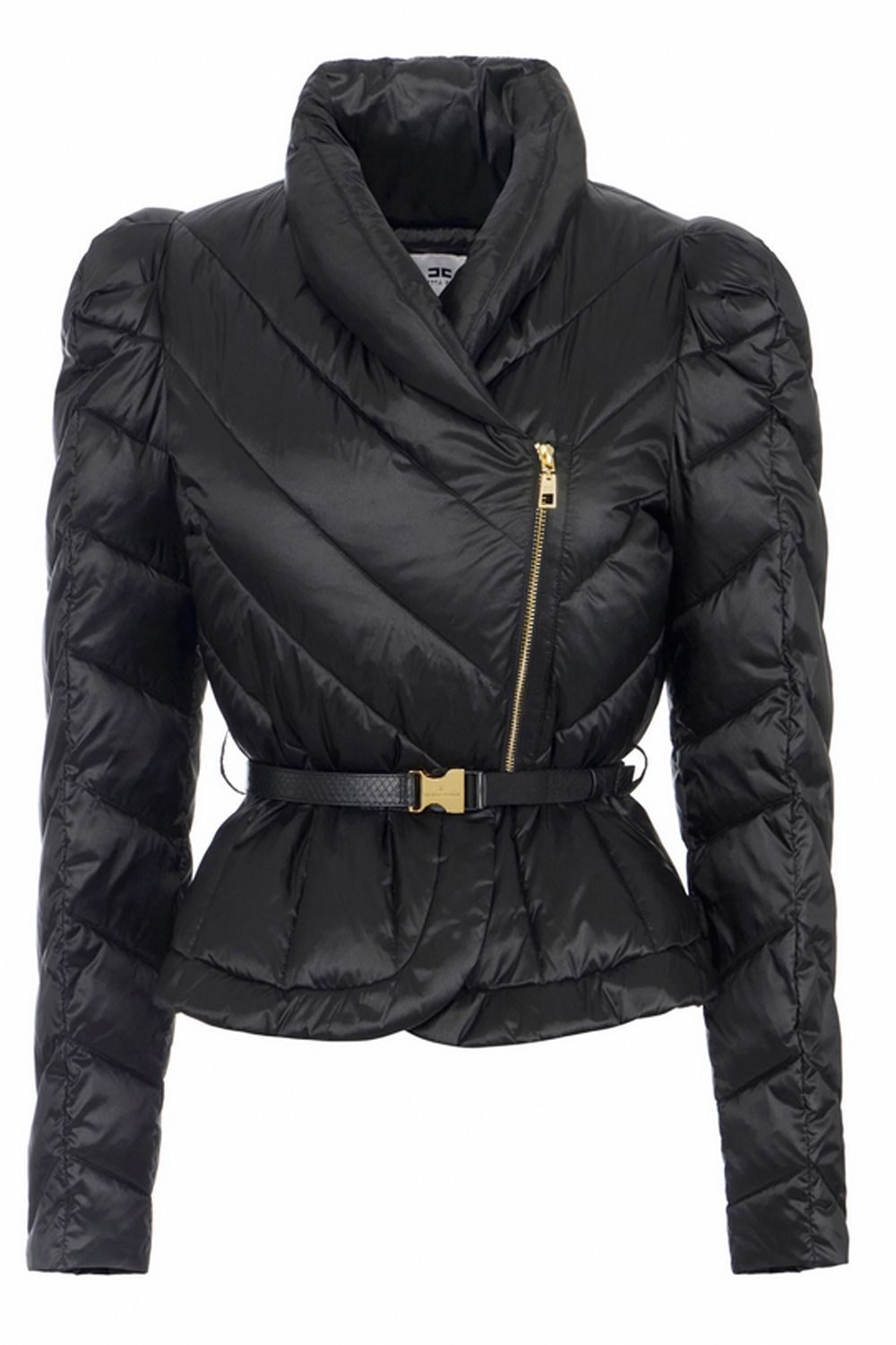 ELISABETTA FRANCHI Elisabetta Franchi gewatteerde korte jas met riem Nero / ZWART