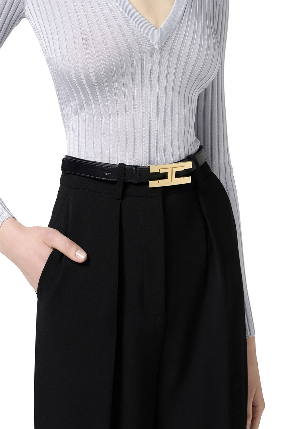 ELISABETTA FRANCHI Elisabetta Franchi riem met  gouden logo Nero / ZWART