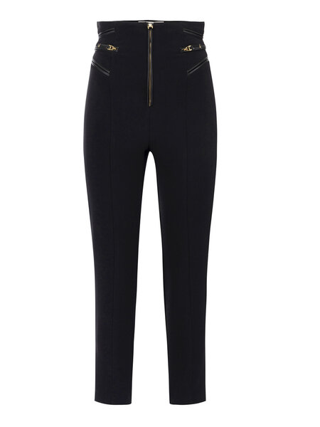 ELISABETTA FRANCHI Elisabetta Franchi pantalon met smalle broekspijp en lederen details Nero / ZWART