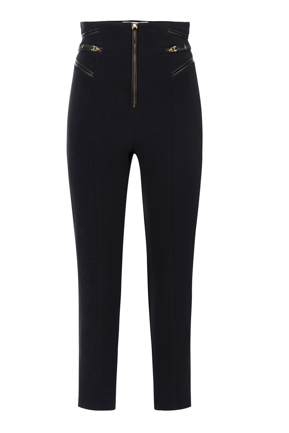 ELISABETTA FRANCHI Elisabetta Franchi pantalon met smalle broekspijp en lederen details Nero / ZWART