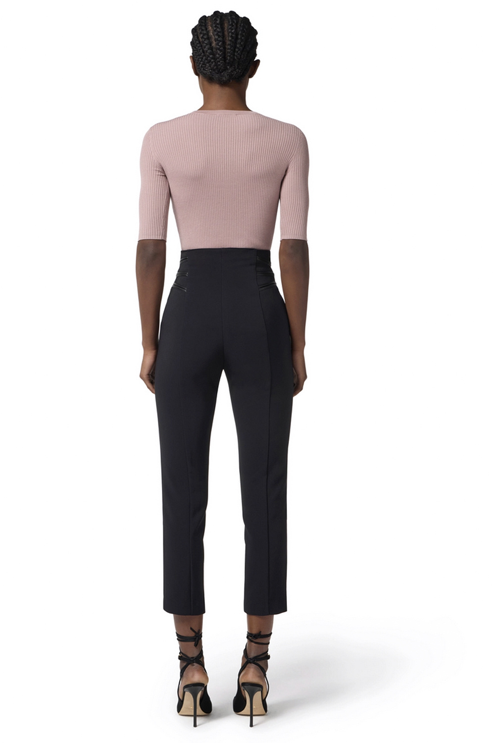 ELISABETTA FRANCHI Elisabetta Franchi pantalon met smalle broekspijp en lederen details Nero / ZWART
