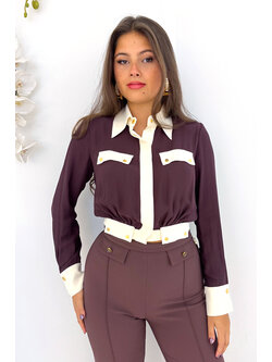 ELISABETTA FRANCHI Elisabetta Franchi two-tone blouse with gold detailing Merlot / BORDEAUX RED