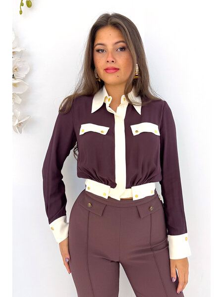 ELISABETTA FRANCHI Elisabetta Franchi two-tone blouse with gold detailing Merlot / BORDEAUX RED