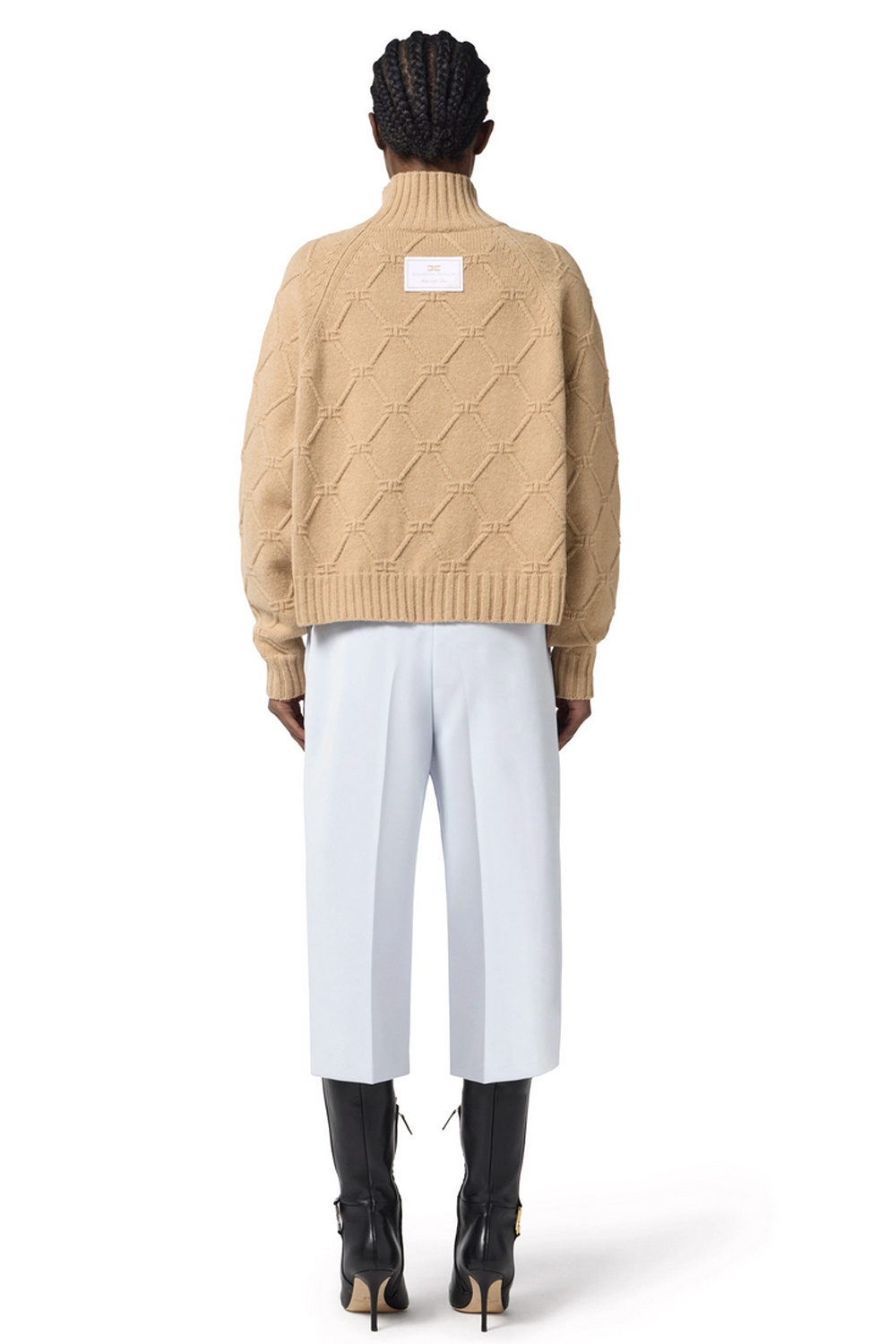 ELISABETTA FRANCHI Elisabetta Franchi knitted jumper with turtleneck in jacquard fabric Honey / BEIGE
