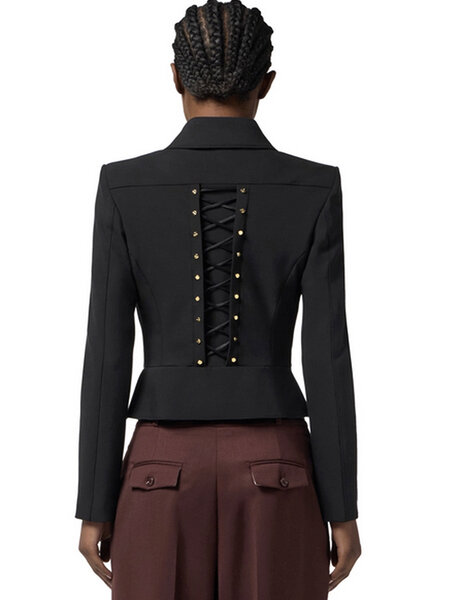 ELISABETTA FRANCHI Elisabetta Franchi blazer jas met kraag in stretch stof en dubbele rij knopen Nero / ZWART