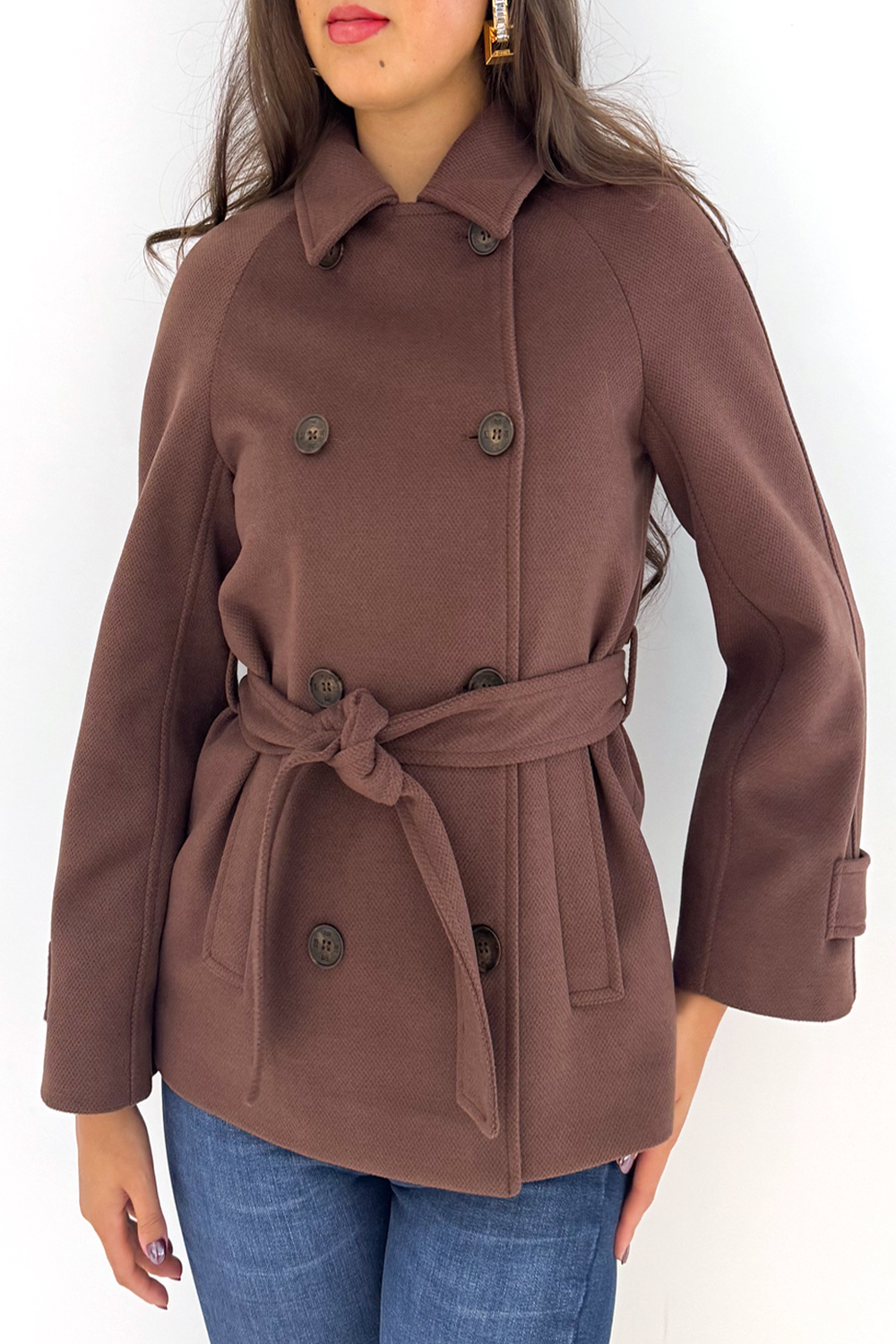 RINASCIMENTO Rinascimento short coat / jacket with double row of buttons chocolate brown / BROWN