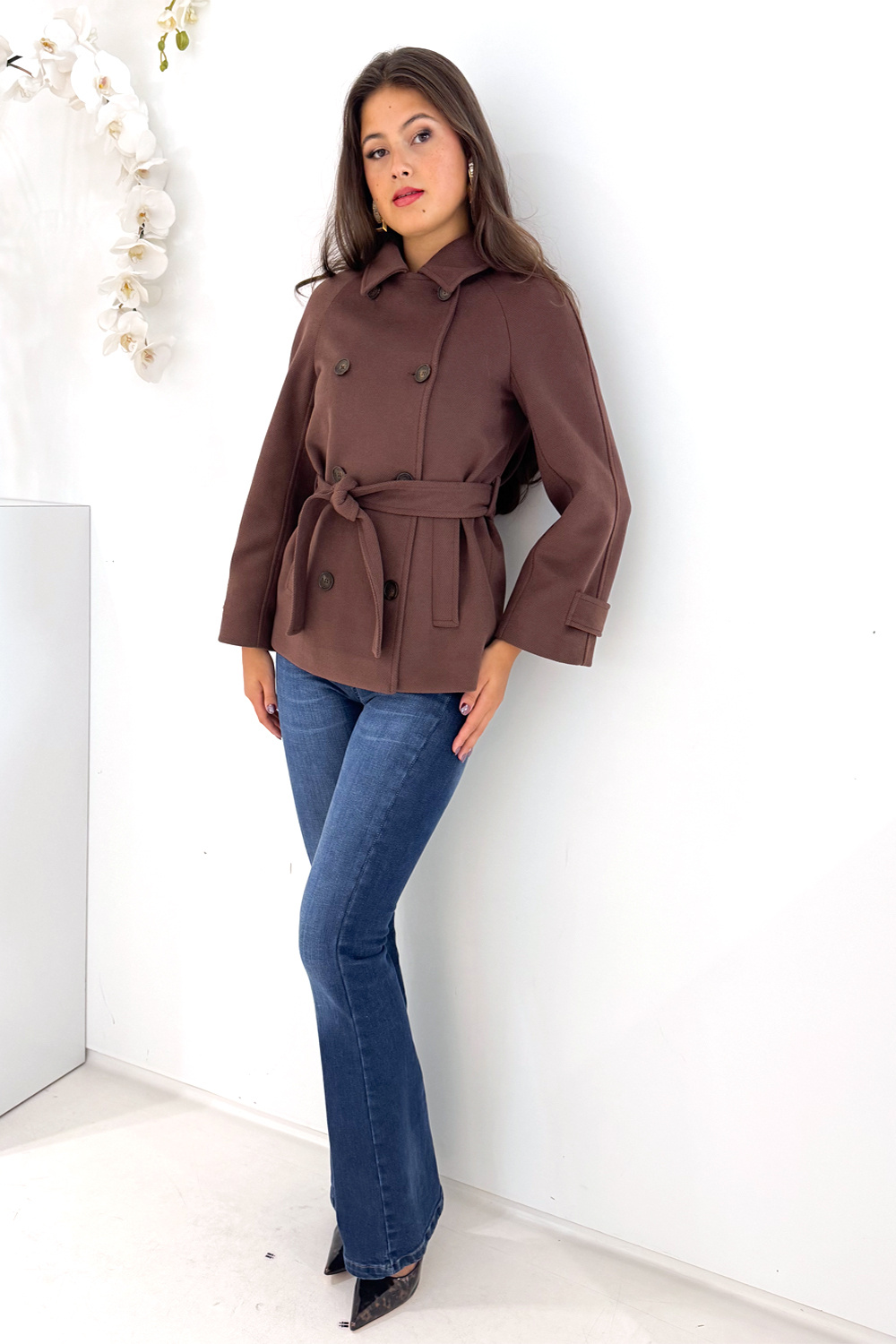 RINASCIMENTO Rinascimento short coat / jacket with double row of buttons chocolate brown / BROWN