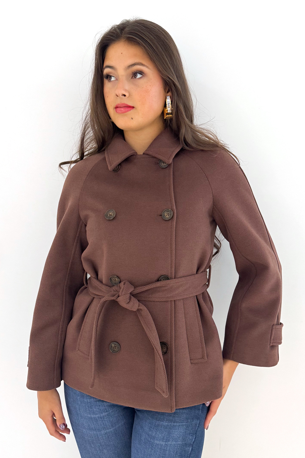 RINASCIMENTO Rinascimento short coat / jacket with double row of buttons chocolate brown / BROWN