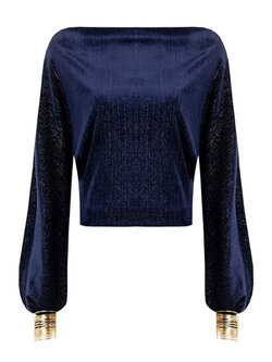 RINASCIMENTO Rinascimento top in fluwelen stof met gouden details bij mouw DONKER BLAUW