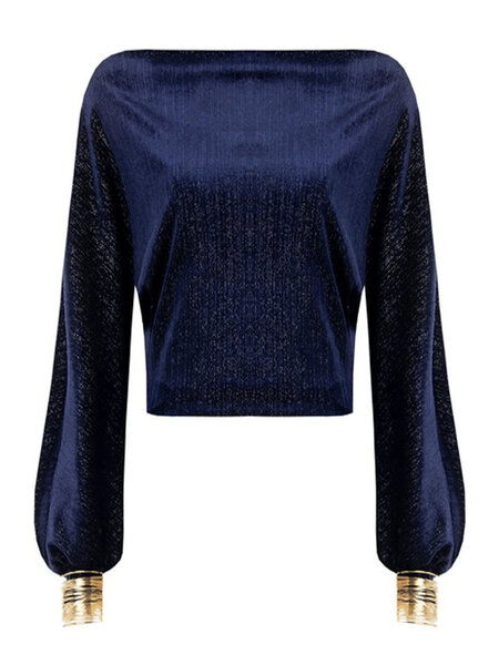 RINASCIMENTO Rinascimento top in velvet fabric with gold details on the sleeves DARK BLUE