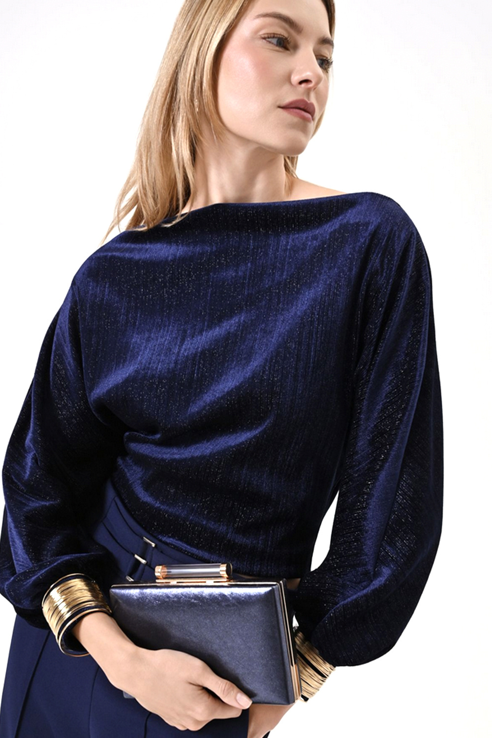 RINASCIMENTO Rinascimento top in fluwelen stof met gouden details bij mouw DONKER BLAUW