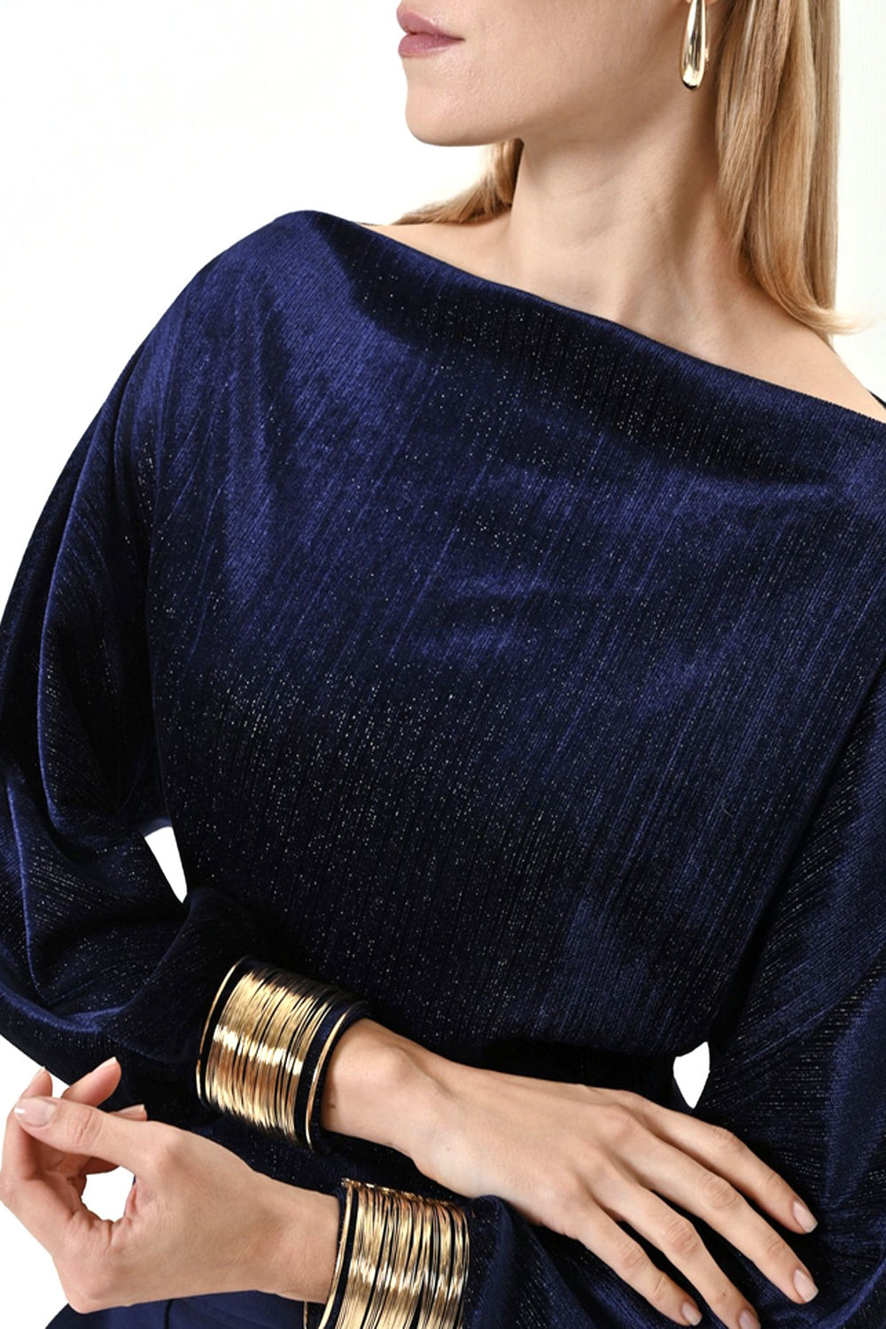 RINASCIMENTO Rinascimento top in fluwelen stof met gouden details bij mouw DONKER BLAUW