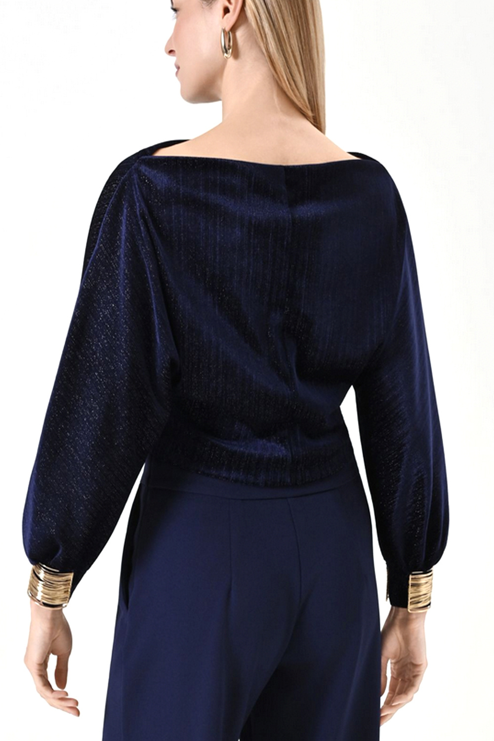 RINASCIMENTO Rinascimento top in fluwelen stof met gouden details bij mouw DONKER BLAUW