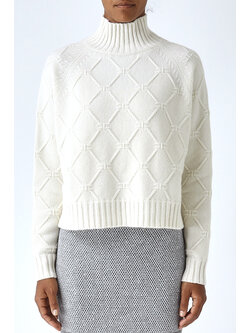 ELISABETTA FRANCHI Elisabetta Franchi knitted jumper with turtleneck in jacquard fabric Milk / cream WHITE