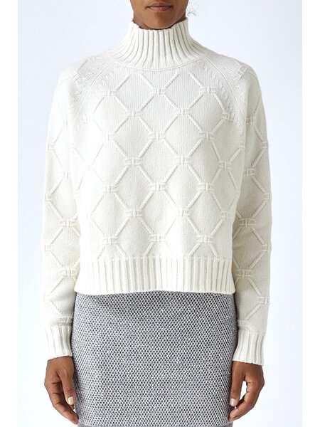 ELISABETTA FRANCHI Elisabetta Franchi knitted jumper with turtleneck in jacquard fabric Milk / cream WHITE