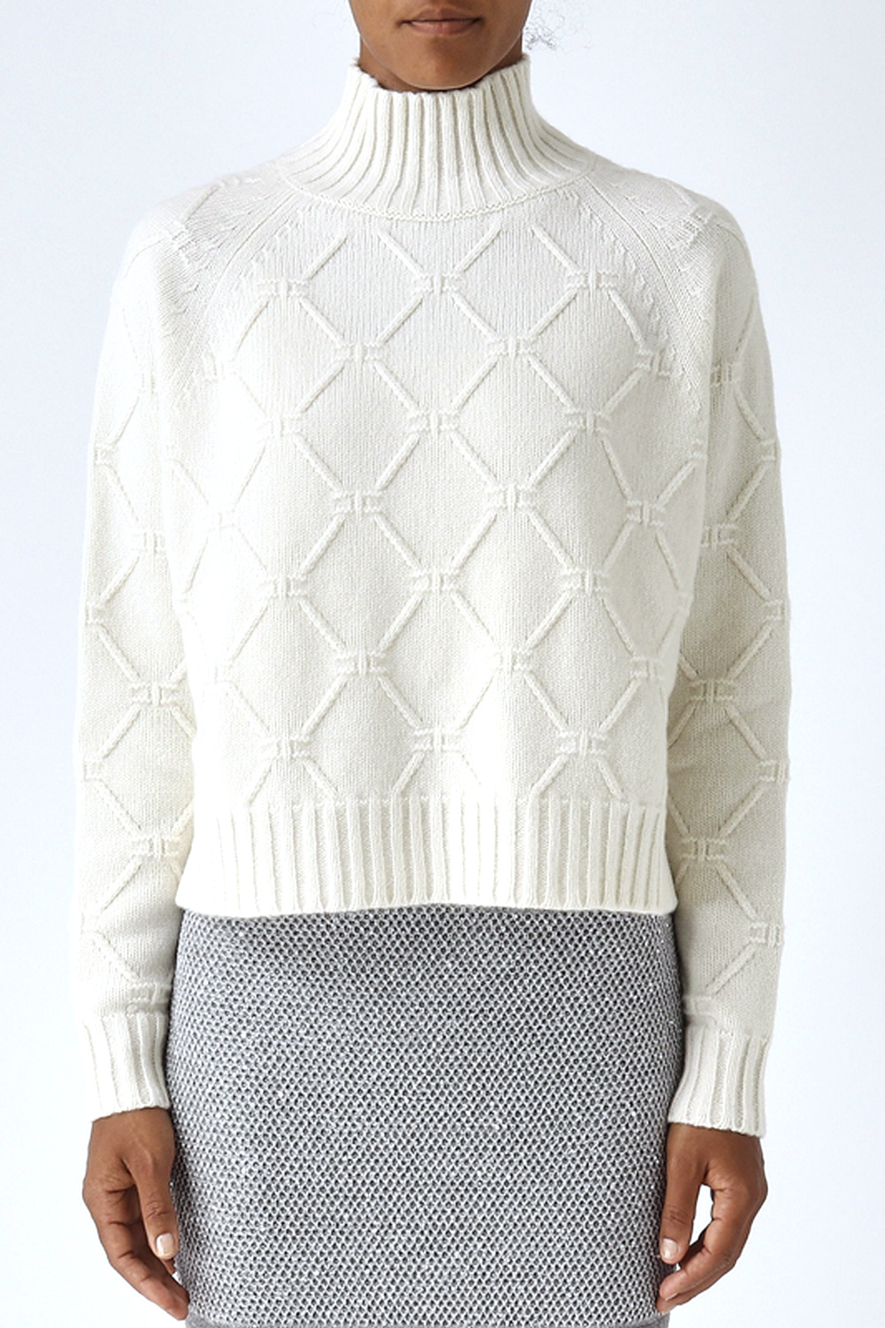 ELISABETTA FRANCHI Elisabetta Franchi knitted jumper with turtleneck in jacquard fabric Milk / cream WHITE