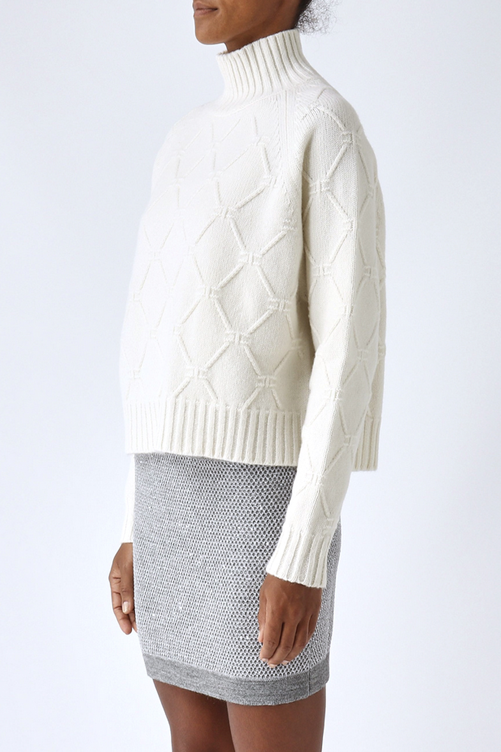 ELISABETTA FRANCHI Elisabetta Franchi knitted jumper with turtleneck in jacquard fabric Milk / cream WHITE