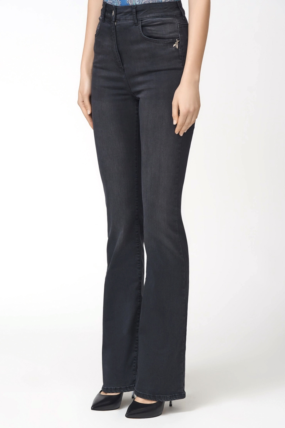 PATRIZIA PEPE Patrizia Pepe flared stretch jeans with silver logo GREY / BLACK