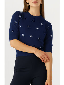 TWINSET Twinset top / truitje van angora met strass steentjes navy BLAUW