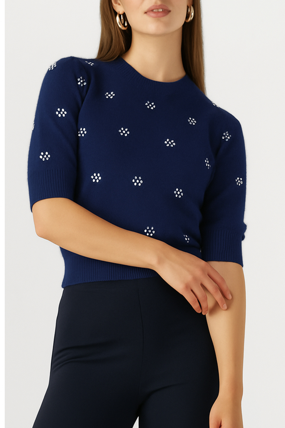 TWINSET Twinset top / angora jumper with rhinestones navy BLUE