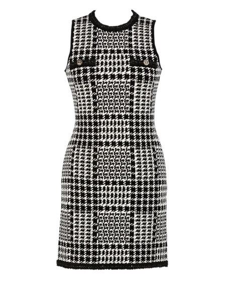 TWINSET Twinset mini dress with luxurious buttons, pied de poule pattern, BLACK and WHITE
