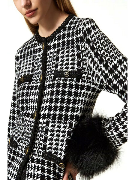 TWINSET Twinset gebreide jas / vest pied de poule ZWART & WIT ( bontjes kunnen eraf met knoopjes )