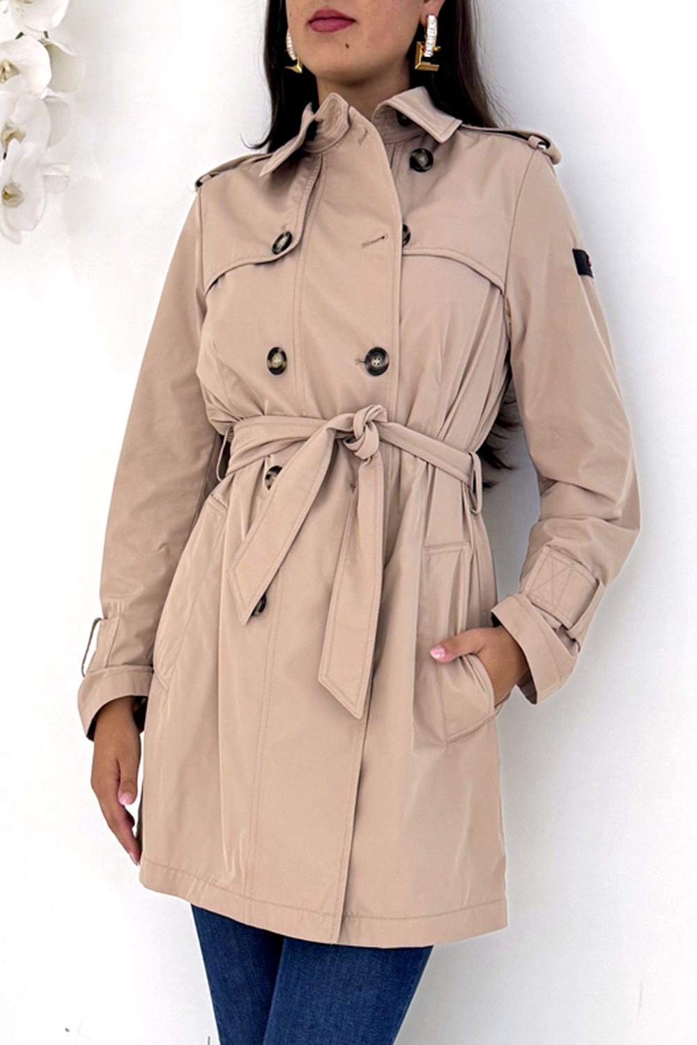 PEUTEREY Peuterey Trenchcoat met ceintuur en logo op mouw BEIGE
