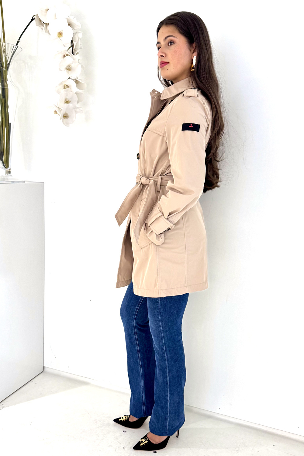 PEUTEREY Peuterey Trenchcoat met ceintuur en logo op mouw BEIGE