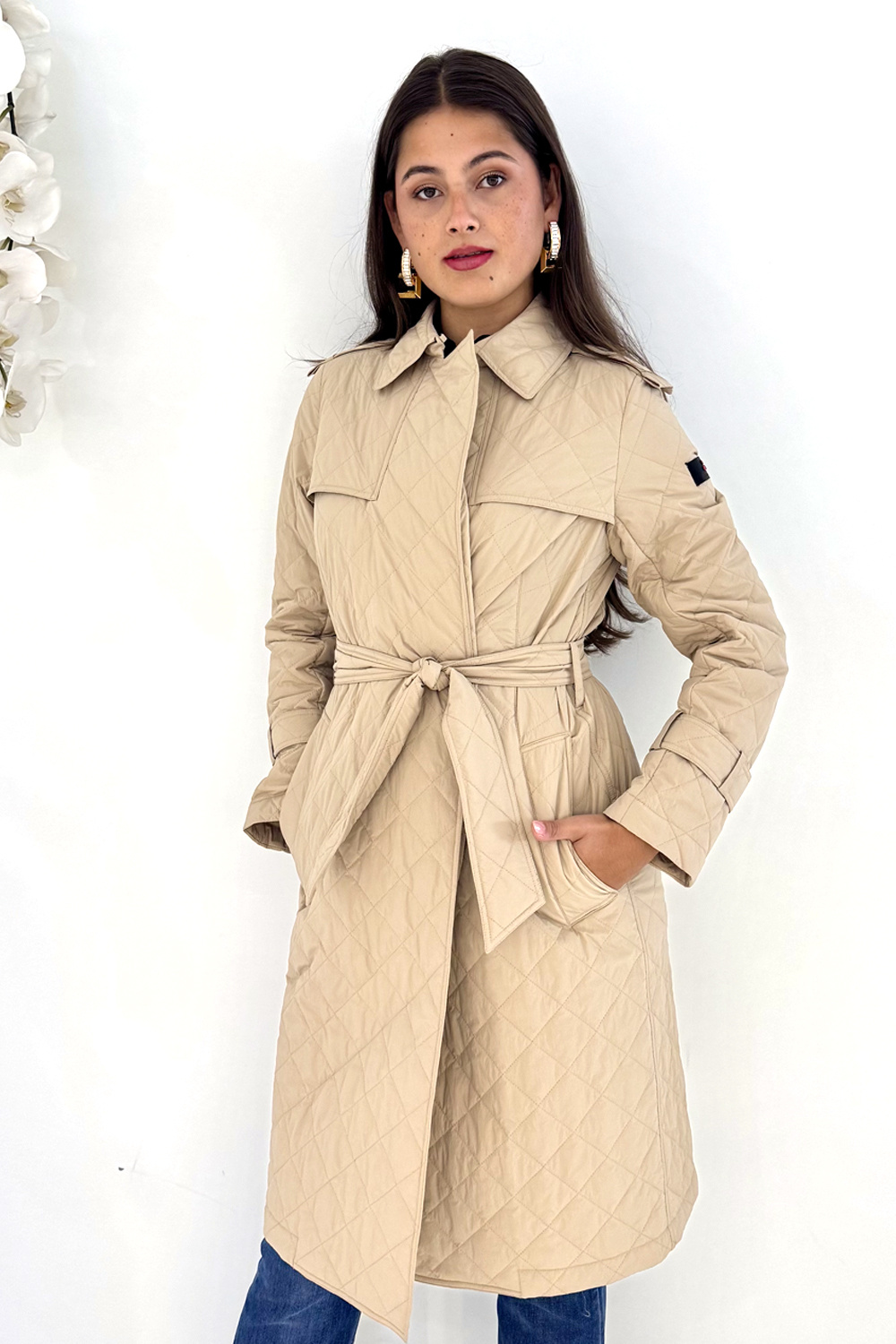 PEUTEREY Peuterey Lange jas in ruitpatroon met ceintuur BEIGE