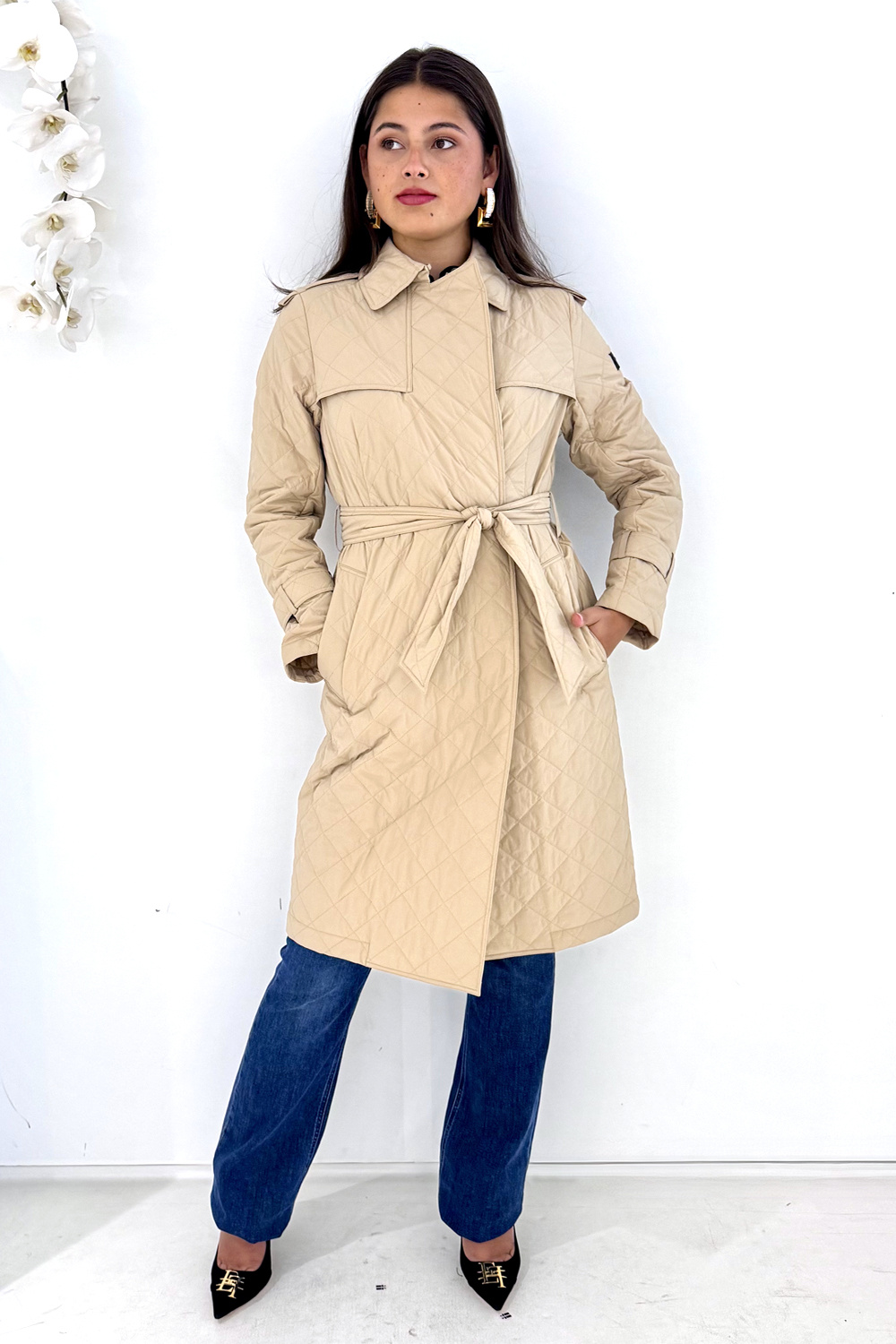 PEUTEREY Peuterey Lange jas in ruitpatroon met ceintuur BEIGE