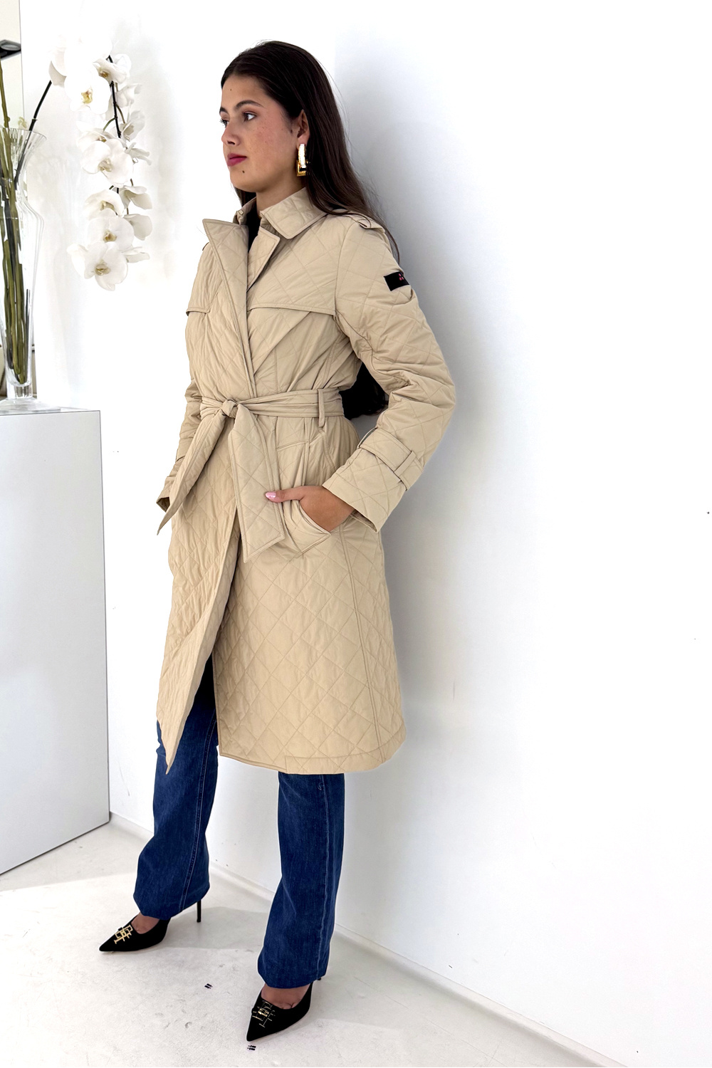 PEUTEREY Peuterey Lange jas in ruitpatroon met ceintuur BEIGE