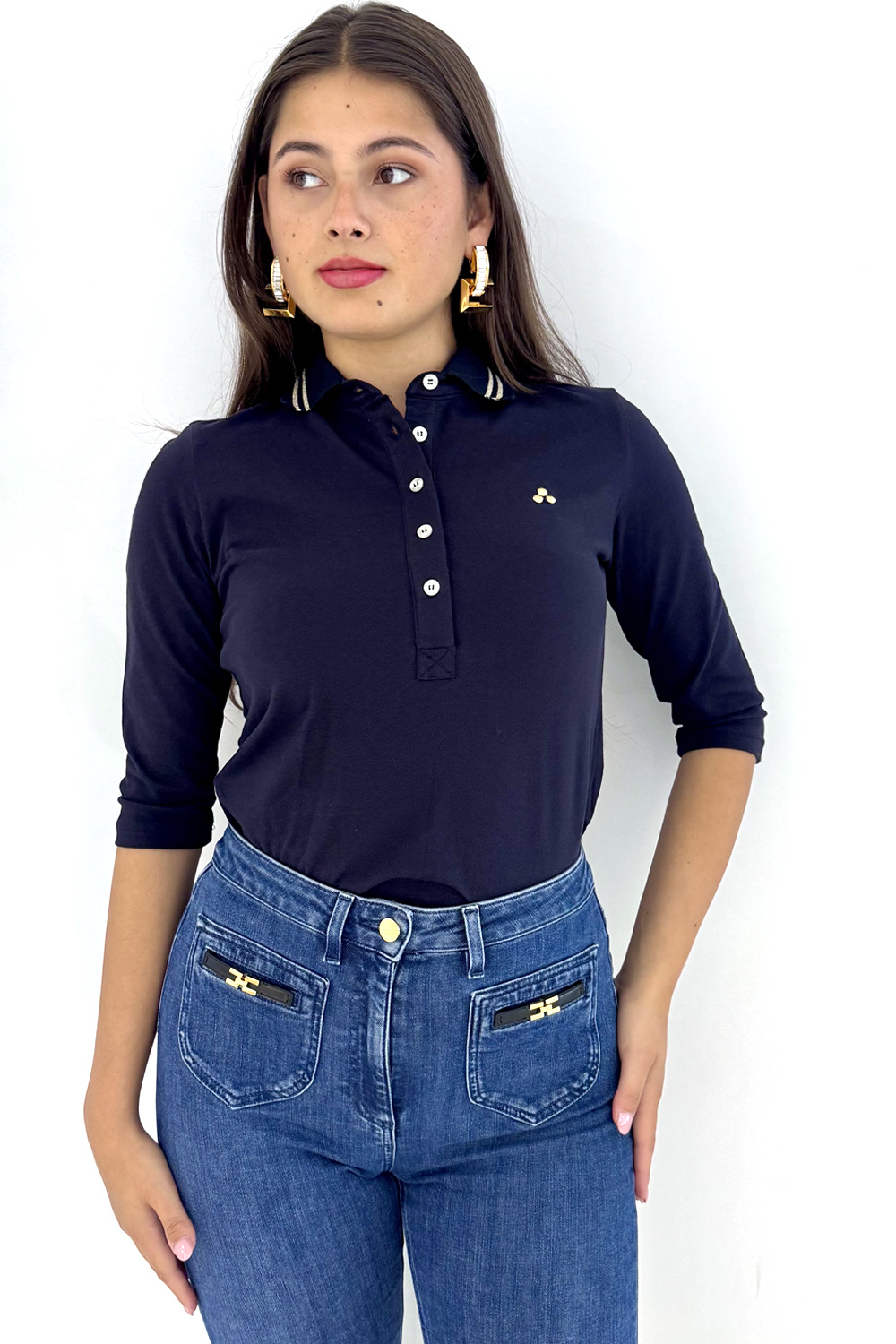 PEUTEREY Peuterey Polo met kraag en logo op borst DONKERBLAUW