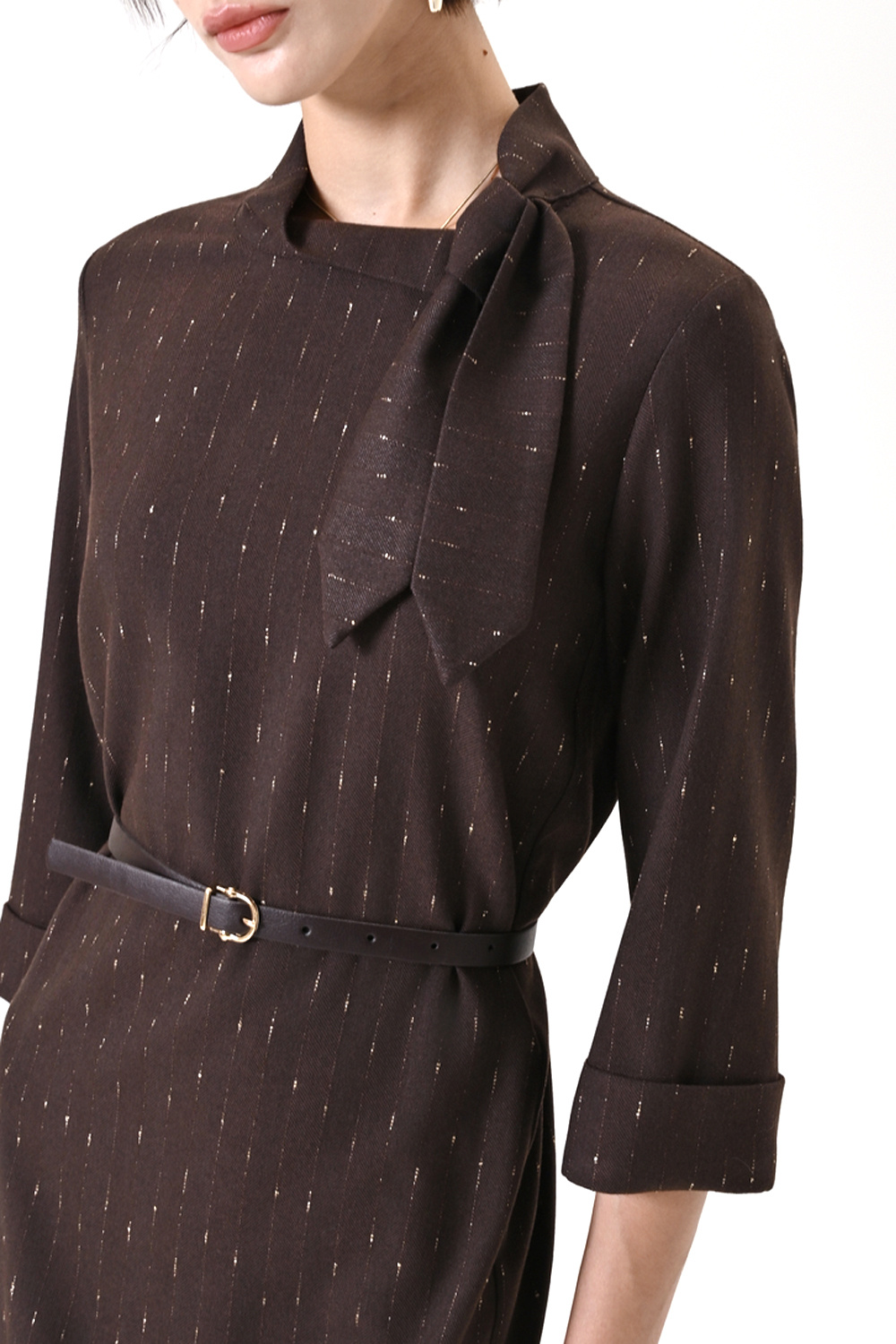 RINASCIMENTO Rinascimento Dress with belt in gold details BROWN