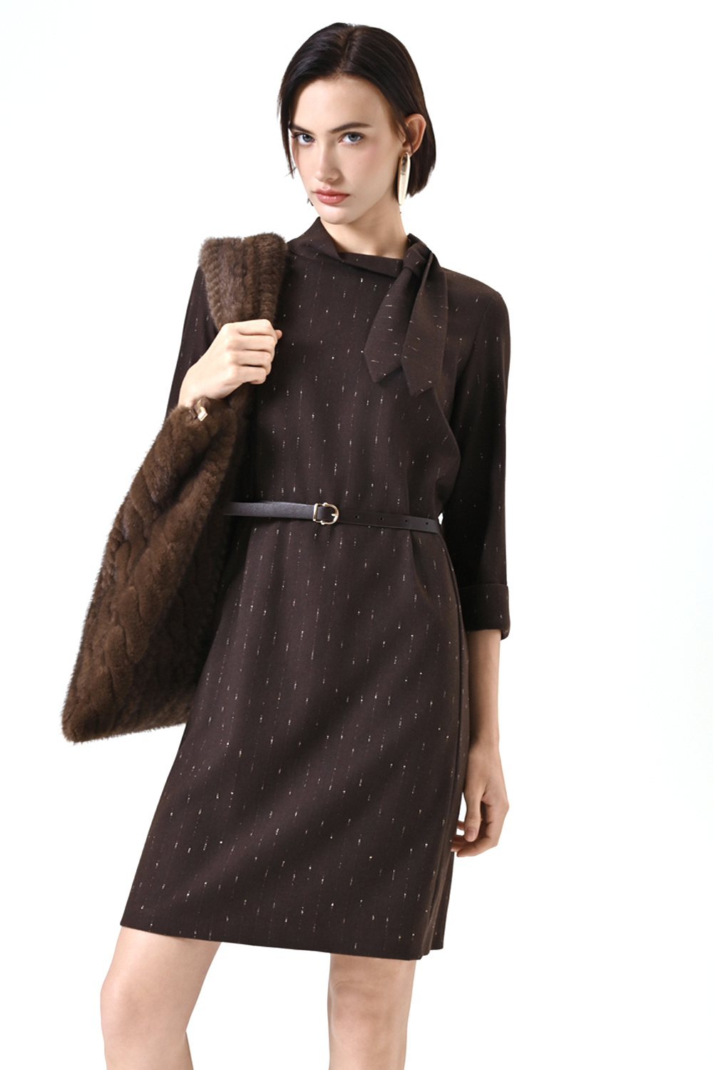 RINASCIMENTO Rinascimento Dress with belt in gold details BROWN